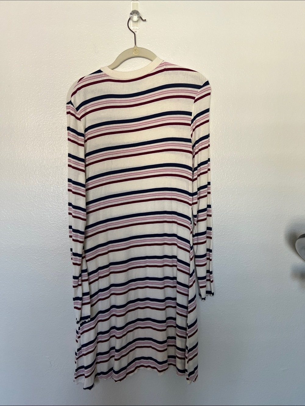 EUC Arizona Striped Long-Sleeve Knit Dress - Cream with Navy & Burgundy Stripes - Picture 3 of 3